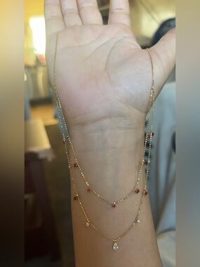 18K gold natural ruby gem and natural real diamond double necklace